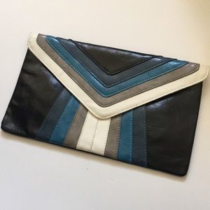 Blue & Black Faux Leather Clutch